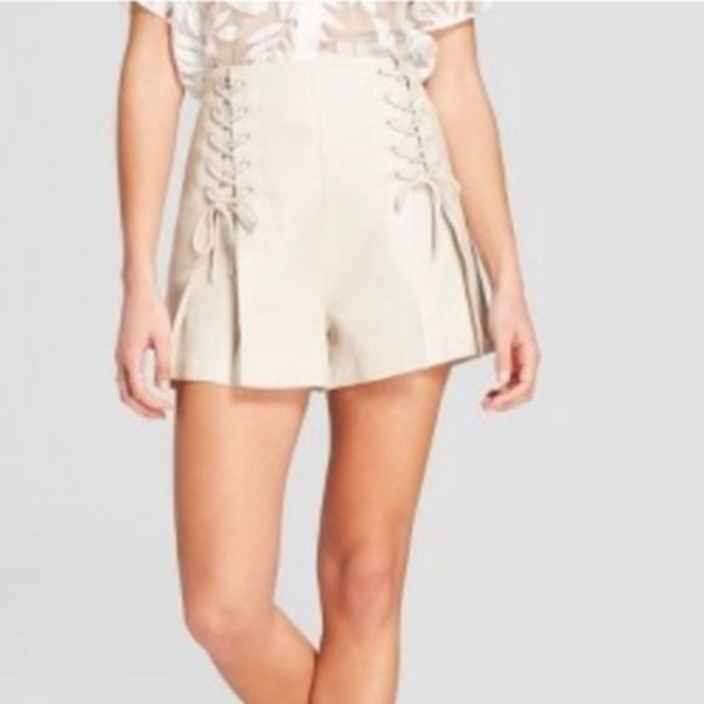 Light Khaki Lace Up Twill Shorts
